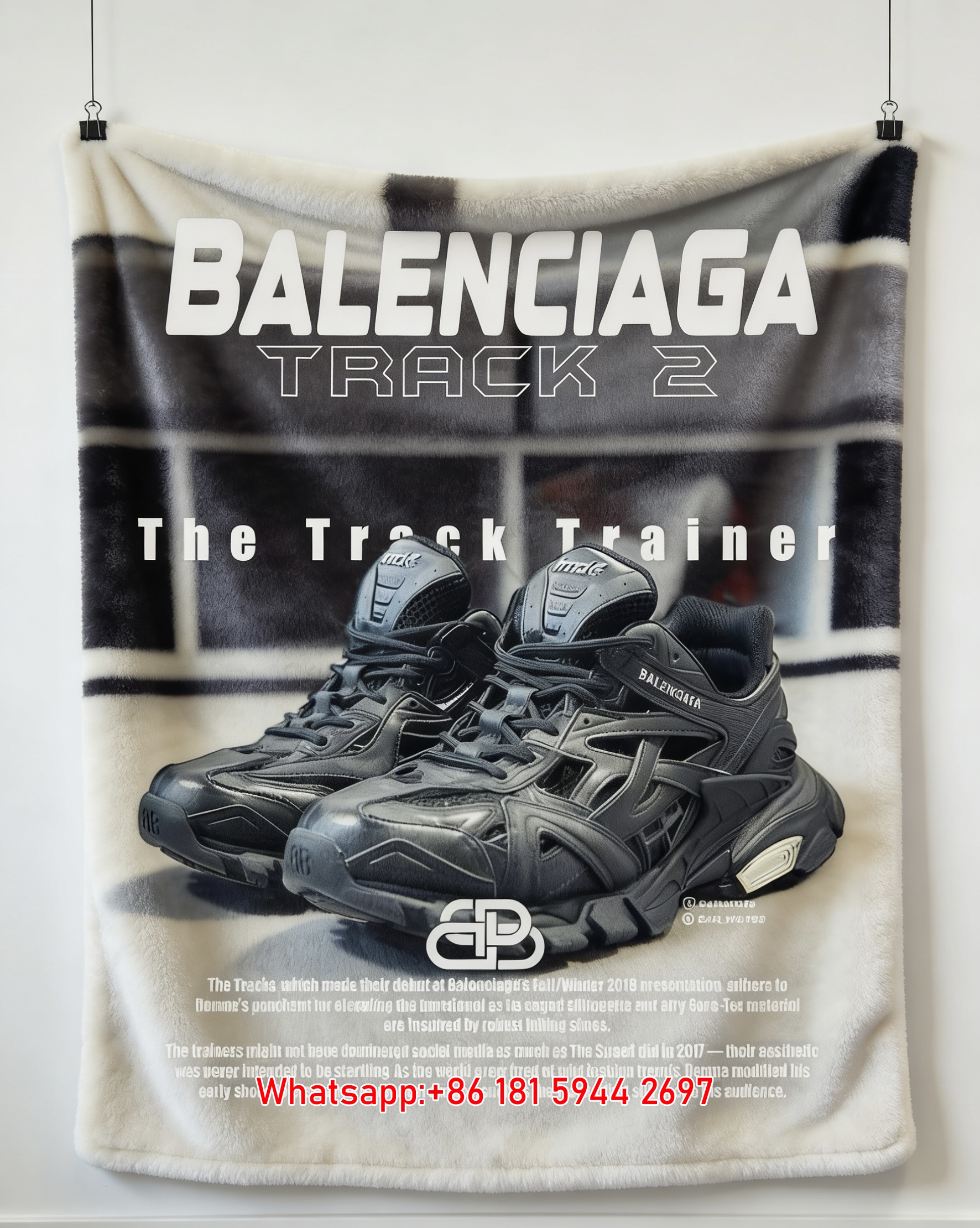 Balenciaga Track 2 Sneaker Print Flannel Throw Blanket BA334